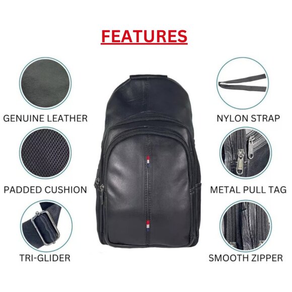 Travel Genuine Leather Crossbody Bag Backpack Sling Shoulder Bag - Picture 4 of 11